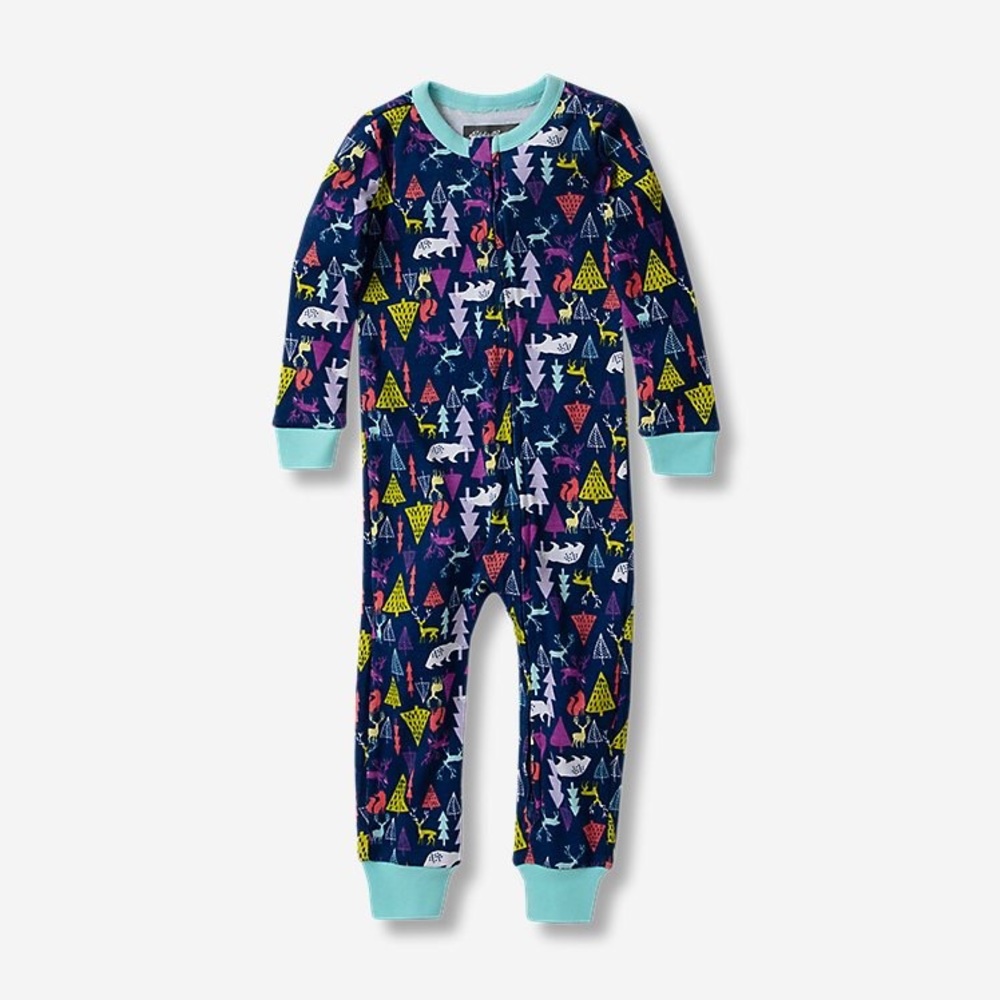 NWT Eddie Bauer Infant Cotton Onesie Navy Blue With Animals and Tree Print